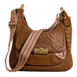 Coach Kristin 23047 Woven Leather Milk Choco- Brown Hobo Shoulder/Crossbody Bag
